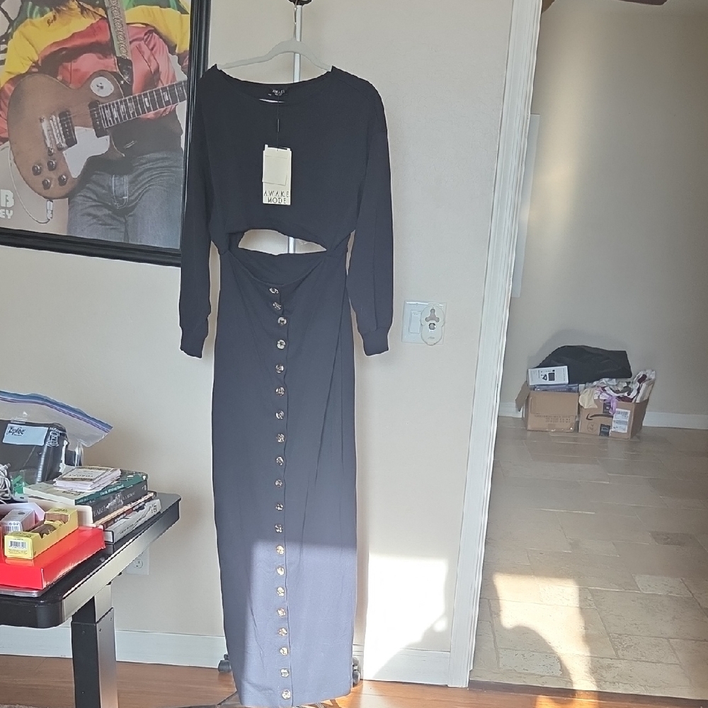Stylish Black Maxi Dress with Button Accents